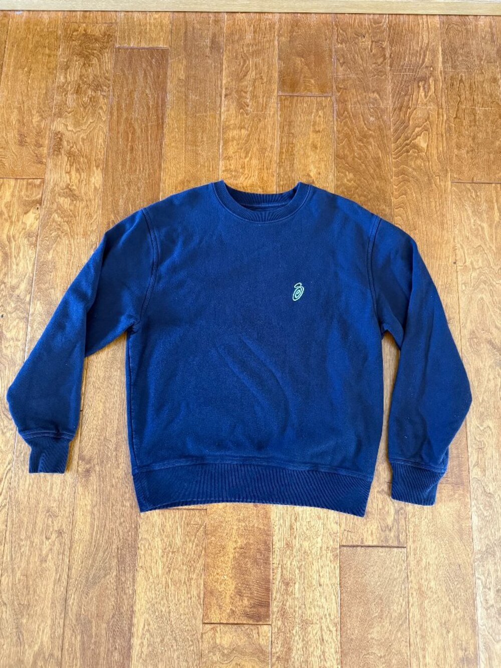Stussy S Swirl Applique Crew Neck Sweatshirt | Navy | Size S | 100% Cotton